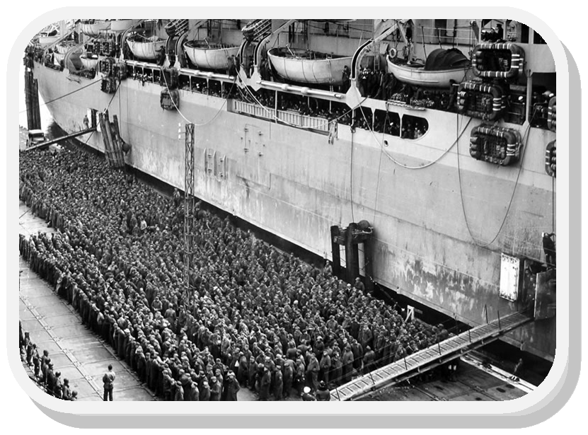German POW's preparing to board a transport to the USA where they will be interned for the duration of WWII.